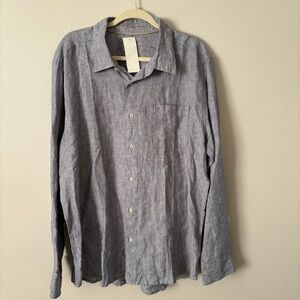 QUICKSILVER Men's LINEN Long Roll upsleeve Button up Shirt SIZE XL BLUE/Gray NWT